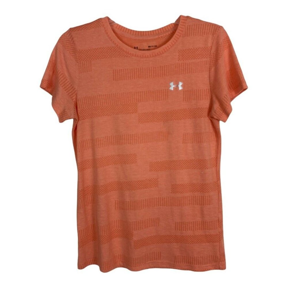Under Armour Womens Shirt Size Small S Orange Loose Fit Short Sleeve Work Out